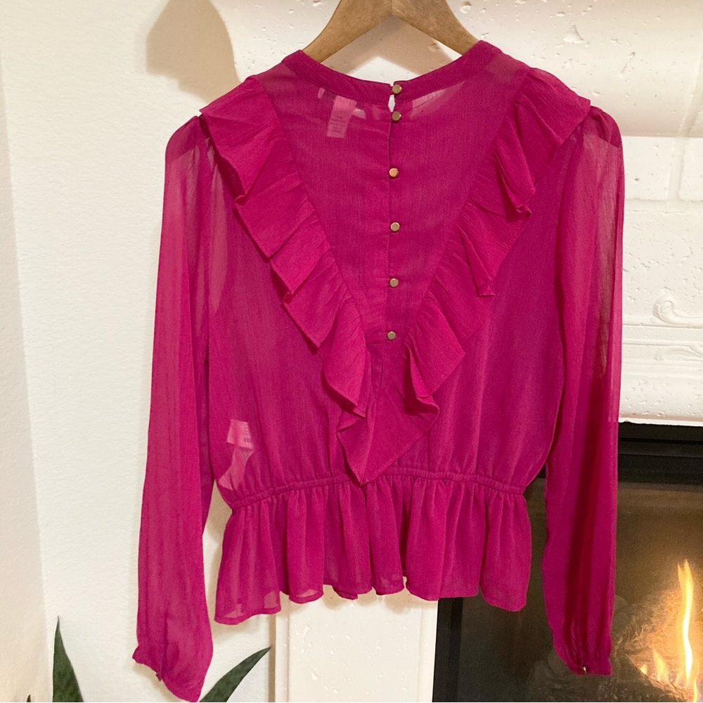 Fuchsia Pink Ruffle Top Blouse Size S - M Small Medium - Picture 3 of 11